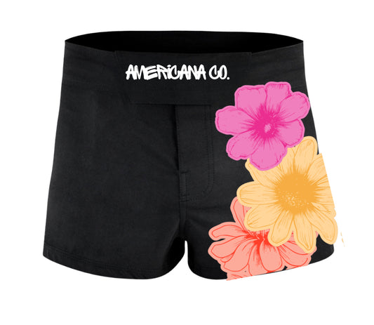 Black Floral Shortie MMA Shorts | Women